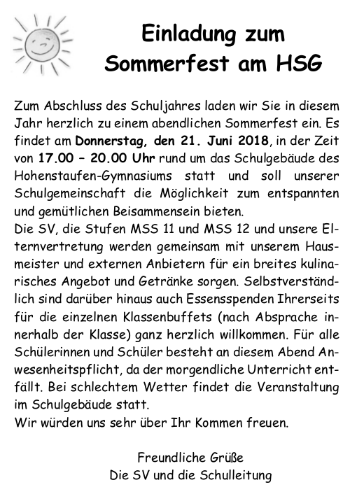 Einladung Sommerfest